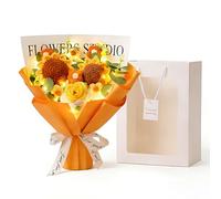 AspireBloom Crochet Flower Bouquet with LED Lights, Handmade Knitted Everlasting Flowers, Pollen-Free Artificial Floral for Mothering Sunday Birthday for Mum Her Friend & Home Decor, Yellow