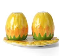 Aspirex HK Salt and Pepper Shakers Set,Ceramic Cute Salt Pepper Shaker with Tray,Farmhouse Kitchen Gadget Decor, Sunflower Spice Salt Shaker for Home Restaurants, Cooking Table, Camp, BBQ, Refillable