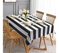 ASPMIZ Black and White Striped Tablecloth for Rectangle Tables, Geometric Stripe Waterproof Table Cloth for Kitchen Dining Room, Polyester Tablecloth Rectangle 60” x 120”