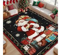 ASPMIZ Christmas Area Rug 5x7, Santa Claus Living Room Rug Washable Rugs Non Slip for Bedroom, Low Pile Faux Wool Soft Rugs for Dining Room, Home Office, Holiday Christmas Decorations, Black