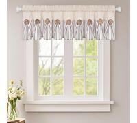 ASPMIZ Cotton Linen Kitchen Curtains Valance, Boho Rustic Button Valances for Windows Farmhouse Style, Brown Stripe Window Valances for Bathroom Cafe, Tie Up Valance for Kitchen Windows, 60 x 14 Inch