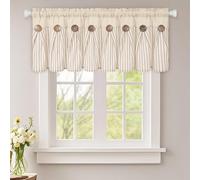 ASPMIZ Farmhouse Cotton Linen Valances for Windows, Boho Kitchen Curtains Valances with Rustic Button, Khaki Striped Window Treatments Curtain Valance for Bathroom Cafe, 52 x 18 Inch, 1 Pannel