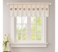 ASPMIZ Farmhouse Cotton Linen Valances for Windows, Boho Kitchen Curtains Valances with Rustic Button, Khaki Striped Window Treatments Curtain Valance for Bathroom Cafe, 60 x 14 Inch, 1 Pannel