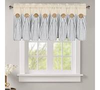 ASPMIZ Farmhouse Cotton Linen Valances for Windows, Boho Kitchen Curtains Valances with Rustic Button, Country Grey Striped Window Treatments Curtain Valance for Bathroom Cafe, 52 x 18 Inch, 1 Pannel