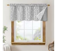 ASPMIZ Linen Farmhouse Kitchen Curtains, Double Layered Valances for Windows with Linen and Lace, Rustic Curtains for Bathroom Window, Kitchen, Cafe Curtain 18 Inch Length Rod Pocket, 52 x 18, Grey