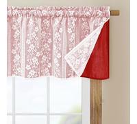 ASPMIZ Linen Valance Curtains Double Layers Window Curtains with Linen Lace, Farmhouse Kitchen Curtain Valance Light Filtering Cafe Curtain 18 Inch Window Treatment Rod Pocket for Bathroom, 52x18 Red