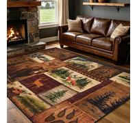ASPMIZ Rustic 5x7 Area Rugs Non-Slip Washable - Buffalo Plaid Country Log Cabin Bear Deer Fox Design, Vintage Soft Faux Wool Large Carpet Rugs for Living Room Bedroom
