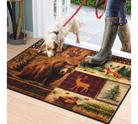 ASPMIZ Rustic Cabin Area Rug 2x3 Entry Rug Non-Slip Washable Indoor Outdoor Door Mat, Lodge Bear Moose Deer Small Western Rugs for Entryway Kitchen, Vintage Soft Buffalo Floor Door Rugs Low Profile