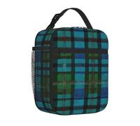 ASPOIJHN (Blue and Green Scottish Tartan) Insulated Lunch Bag with Side Mesh Pocket Portable Lunch Box Cooler Bag for Work Picnic Travel