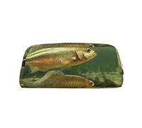 ASPOIJHN Brook Trout Fly Fishing Versatile Leather Pencil Case Stylish Storage Pouch for School Office Stationery Cosmetic Bag Coins Organizer