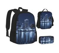 ASPOIJHN (Chicago Reflected) Backpack Pencil Case and Lunch Bag Collection for Girls Boys Teens Kids Elementary Middle Back-to-School Bundle