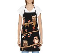 ASPOIJHN (Cute Brown Cartoon Owls) Stylish Adjustable Kitchen Apron With Pocket For Men Women Baking Grilling Cooking Craft Activities