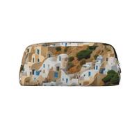 ASPOIJHN Greek Architecture Print Versatile Leather Pencil Case Stylish Storage Pouch for School Office Stationery Cosmetic Bag Coins Organizer