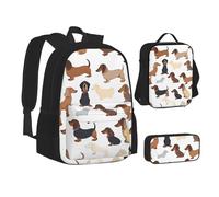 ASPOIJHN (I Love My Dog Dachshunds) Backpack Pencil Case and Lunch Bag Collection for Girls Boys Teens Kids Elementary Middle Back-to-School Bundle