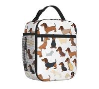 ASPOIJHN (I Love My Dog Dachshunds) Insulated Lunch Bag with Side Mesh Pocket Portable Lunch Box Cooler Bag for Work Picnic Travel