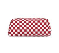 ASPOIJHN Red Checkered White Squares Versatile Leather Pencil Case Stylish Storage Pouch for School Office Stationery Cosmetic Bag Coins Organizer