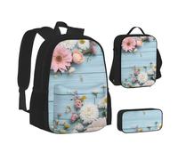 ASPOIJHN (Teal Barn Door Floral) Backpack Pencil Case and Lunch Bag Collection for Girls Boys Teens Kids Elementary Middle Back-to-School Bundle