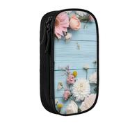 ASPOIJHN (Teal Barn Door Floral) Large Capacity Double Layer Pencil Case Pen Pouch School Supplies for Girls Boys Teens Elementary Middle