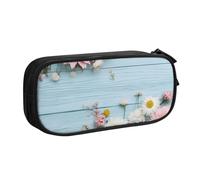 ASPOIJHN (Teal Barn Door Floral) Large Capacity Double Layer Pencil Case Stationery Storage Bag Portable Pen Organizer for School Office Supplies