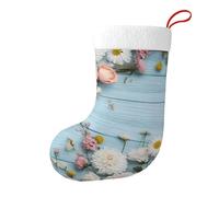 ASPOIJHN Teal Barn Door Floral Print Christmas Stocking Xmas Hanging Decoration Stockings Decorative Holiday Stocking For Gifts Candy Decor