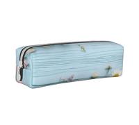 ASPOIJHN (Teal Barn Door Floral) Storage Bag Leather Pencil Case Compact Lightweight Stationery Organizer Box for Students Boys Girls Adults