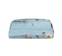 ASPOIJHN Teal Barn Door Floral Versatile Leather Pencil Case Stylish Storage Pouch for School Office Stationery Cosmetic Bag Coins Organizer