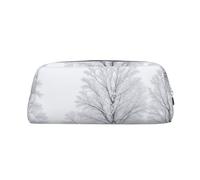 ASPOIJHN Trees On Snowy Days Versatile Leather Pencil Case Stylish Storage Pouch for School Office Stationery Cosmetic Bag Coins Organizer