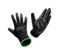 ASPRO 10 Pairs Work and Gardening Gloves - Black Nylon PU Coated Workwear Gloves for Builder, Gardener, Mechanic, Construction, Warehouse etc Size 9 (L)