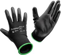 ASPRO 20 Pairs Work and Gardening Gloves - Black Nylon PU Coated Workwear Gloves for Builder, Gardener, Mechanic, Construction, Warehouse etc Size 10 (XL)