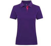 Asquith & Fox Womens/Ladies Short Sleeve Contrast Polo Shirt (Purple/ Pink) - Multicolour Cotton - Size X-Large