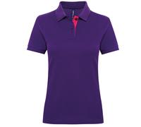 Asquith & Fox Women's Polo Shirt Contrast Regular Fit Short Sleeve Purple/Pink Size Large (14)