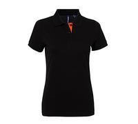 Asquith & Fox Women's Women's Contrast Polo Regular Fit Short Sleeve Polo Shirt, Multicolour (Black/Orange 000), 18 (Manufacturer Size:2XL)