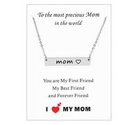 Asqunpin Mom Mama Bar Necklace with Card To The Most Precious Mom In The World Mom Birthday Gift from Daughter Son, Stainless Steel, No Gemstone