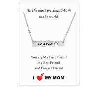 Asqunpin Mom Mama Bar Necklace with Card To The Most Precious Mom In The World Mom Birthday Gift from Daughter Son, Stainless Steel, No Gemstone