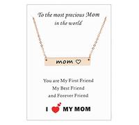 Asqunpin Mom Mama Bar Necklace with Card To The Most Precious Mom In The World Mom Birthday Gift from Daughter Son, Stainless Steel, No Gemstone