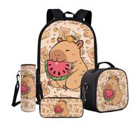 ASQVTIFE Animal Capybara Backpack Set for Girls School Toddler 4 Pack Kawaii Capybara Bookbag with Insulated Lunchbox Pencil Case Set,Hiking Daypack for Little Girls Ages 6-8 8-12