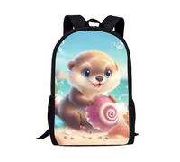 ASQVTIFE Animal Otter School Backpack for Kids Girls Boys 8-12 Beach Otter Large Capacity Backpack Children Teens Schoolbag with Side Pocket Ocean Animal Rucksack for Hiking Travel