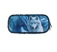 ASQVTIFE Animal Wolf Pencil Case for School Little Boys Ages 4-8 Large Capacity White Wolf Pencil Pouch with Compartments for Kindergarten School 4-Hole Binder Mesh Zipper Case Pen Bag Pocket
