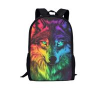 ASQVTIFE Animal Wolf School Bag for Kids Boys 8-12,Rainbow Wolf Backpack for Elementary Large Capacity Bookbags with Side Pocket Schoolbags Teens Bookbag for Camping Travel Rucksack