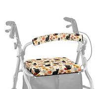 ASQVTIFE Black Cat Rollator Seat Cover with Armrest Floral Walker Seat and Back Rest Padded Cushion Universal Rollator Walker Seat and Backrest Covers Handle Covers for Walkers