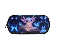 ASQVTIFE Blue Axolotl Pencil Case for School Little Girls Ages 4-8 Large Capacity Animal Pencil Pouch with Compartments for Kindergarten Elementary School 4-Hole Binder Mesh Zipper Case Pen Bag Pocket