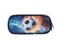 ASQVTIFE Fire Ice Football Pencil Bags for Little Boys Ages 4-8 Soccer Pencil Box Large Capacity 4 Ring Binder Bag Pen Marker Holder Storage Student Stationery Bag
