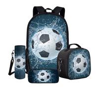 ASQVTIFE Football Kids Backpack Set with Insulated Lunchbox Pencil Case for Little Boys,4 Pcs Soccer School Backpack for Boys Teens Boys 3-6rd Grade Kindergarten Elementary Rucksack with Padding Strap