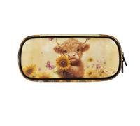 ASQVTIFE Highland Cow Pencil Case with Compartments for Little Boys Girls Ages 8-12 Cute Animal Pencil Case Big Capacity 4 Ring Binder Bag Pen Marker Holder Storage