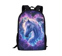 ASQVTIFE Kids Children Backpack for School Girls Boys Purple Rose Horse Backpack Preschool Elementary School Bookbag 17 Inch Large Capacity for Children Teens Rucksack with Side Pocket