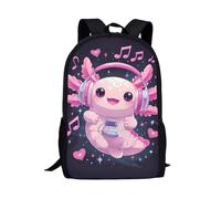 ASQVTIFE Pink Axolotl School Backpack for Kids Girls 8-12,Cute Axolotl Print for Preschool Elementary 17 Inch Large Capacity Children School Bag with Side Pocket for Camping Hiking