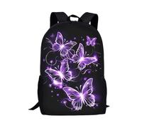 ASQVTIFE Purple Butterfly School Backpack for Kids Girls with Schoolbags Kindergarten Primary Bookbag for Children Teens Large Capacity Butterfly Travel Daypack with Side Pocket