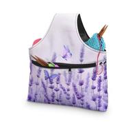 ASQVTIFE Purple Butterfly Yarn Tote Bags Large Crochet Storage Bag for Women Girls at Home Lavender Yarn Bags for Crocheting On The Go Organizer Knitting Accessories with Front Zipper Pocket