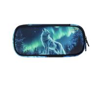 ASQVTIFE Starry Night Wolf Pencil Case for School Little Boys Ages 4-8 Large Capacity Pencil Pouch with Compartments for Kindergarten Elementary School 4-Hole Binder Mesh Zipper Case Pen Bag Pocket