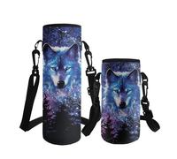 ASQVTIFE Starry sky Wolf Water Bottle Carrier Insulated Neoprene Water Bottle Sleeve School with Adjustable Shoulder Strap for 500ml Steel/Glass/Plastic Bottles Energy Drinks Animal Designs S